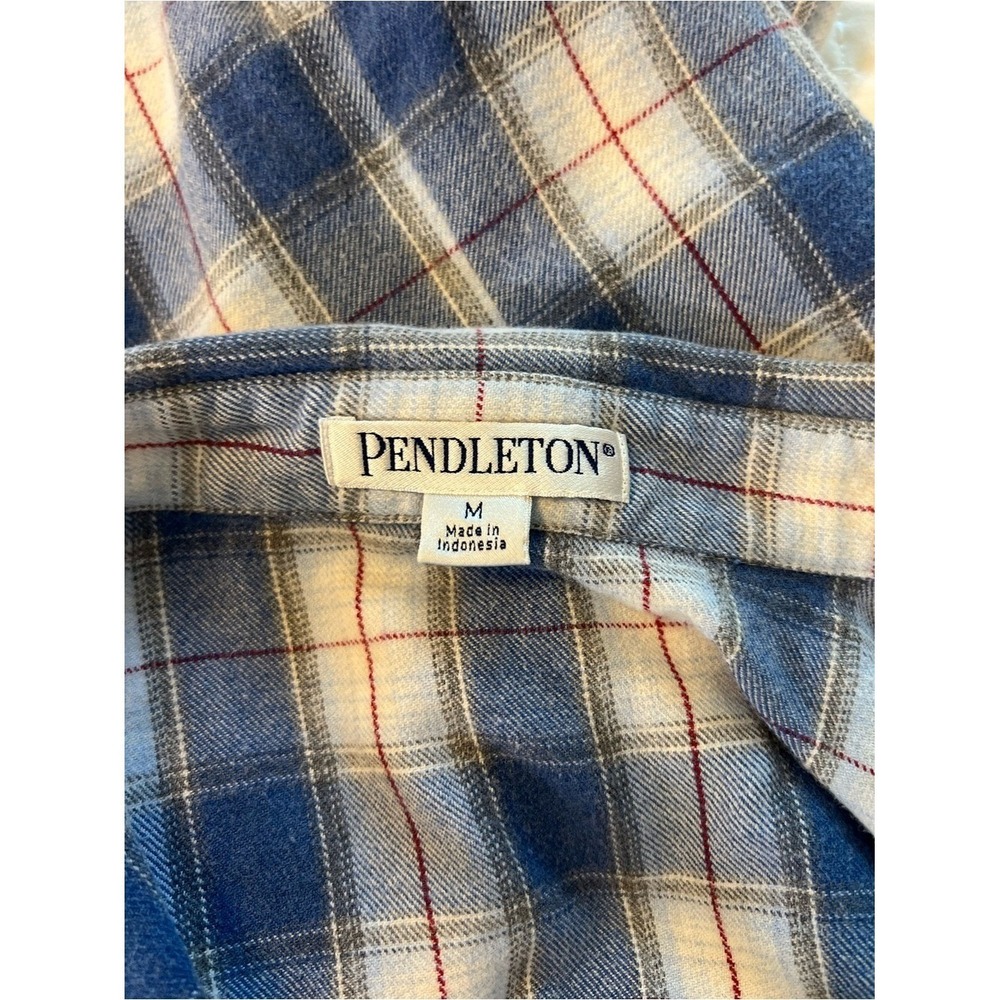 Pendleton Women's 100% Cotton Plaid Flannel Button Up Shirt Blue White Size M - Picture 10 of 12